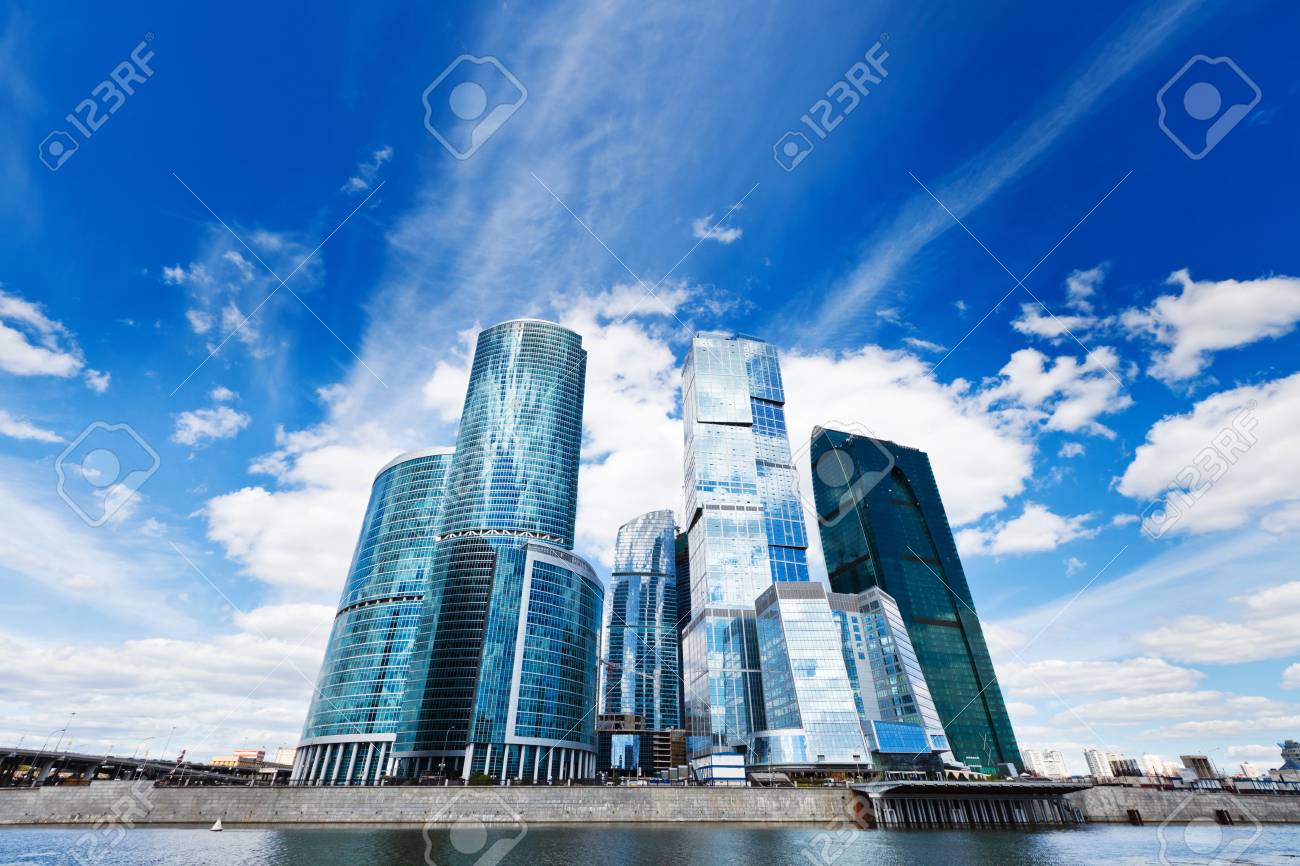 Contemporary business centre on the sky background - 9280449 Contemporary business centre on the sky background - 9280449