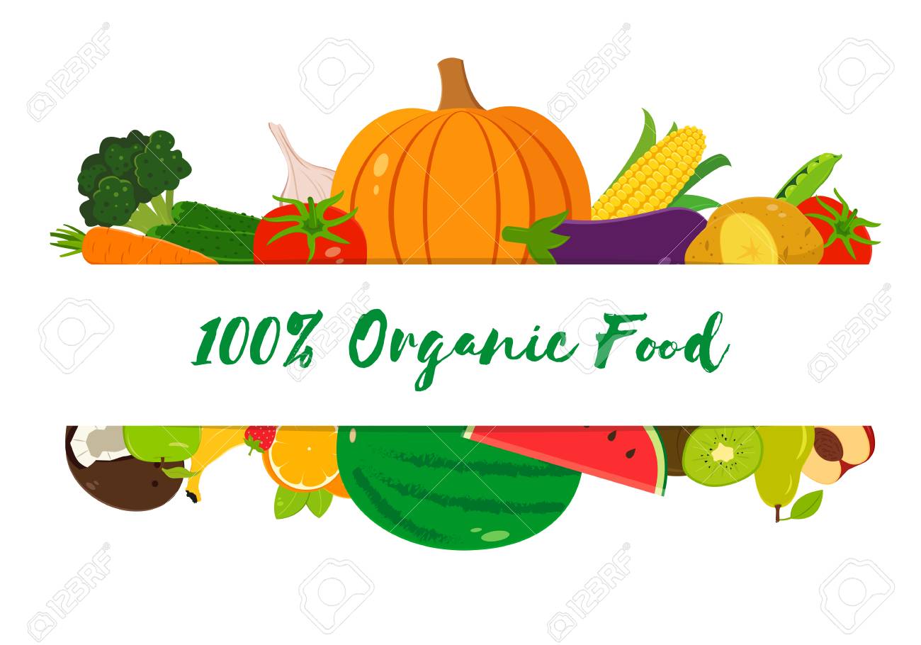 organic fruits and vegetables template healthy eating concept