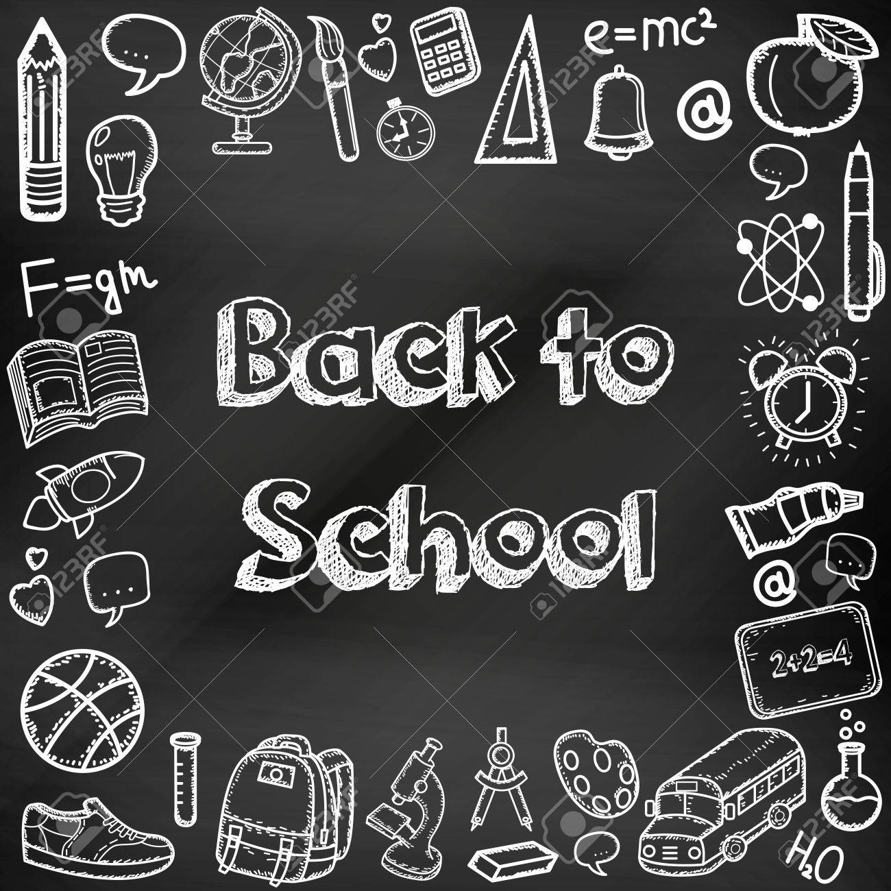 back to school hand drawn doodles on a chalkboard education chalkboard education