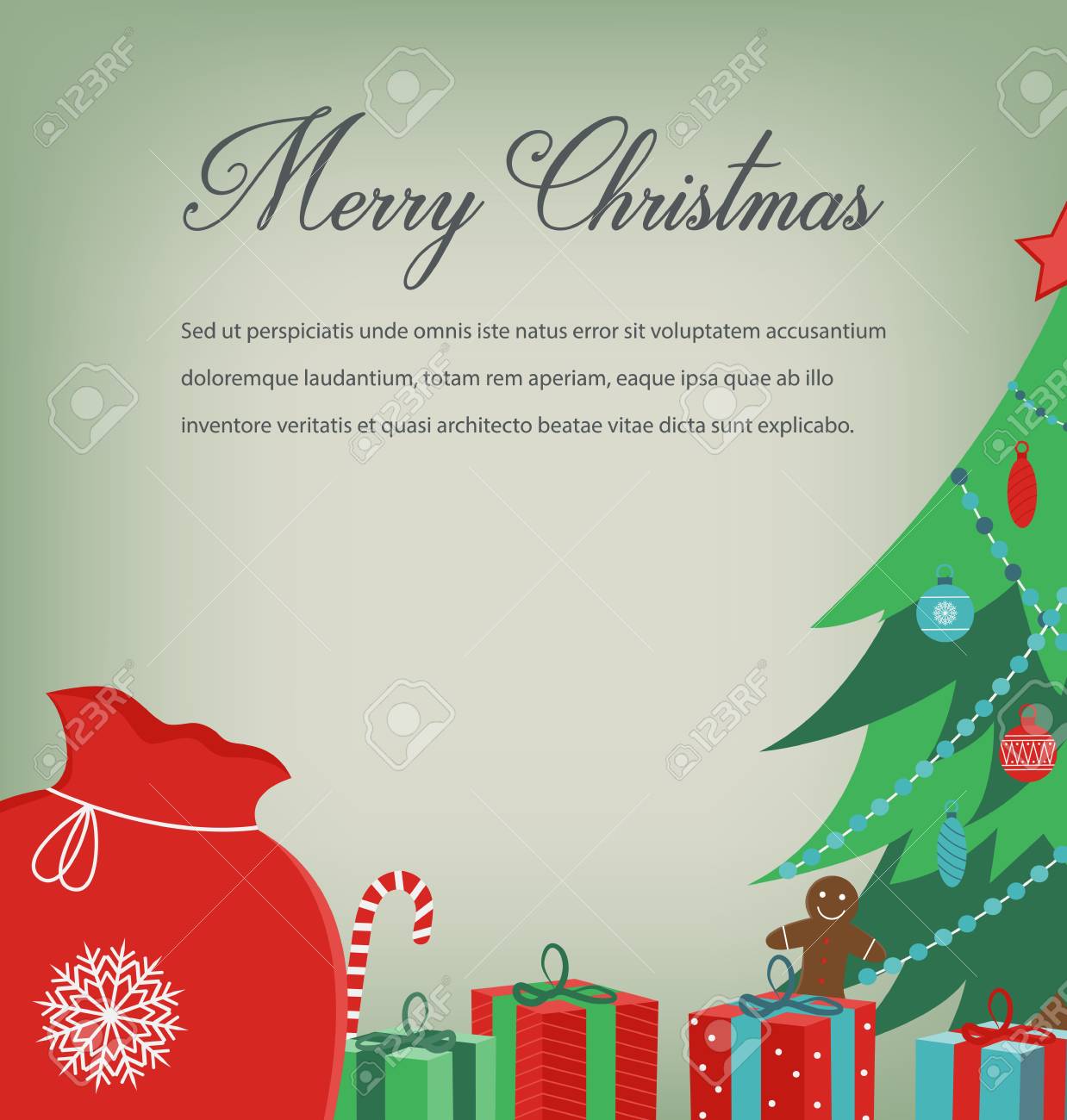 Christmas greeting card with Merry Christmas wishes. Vector illustration