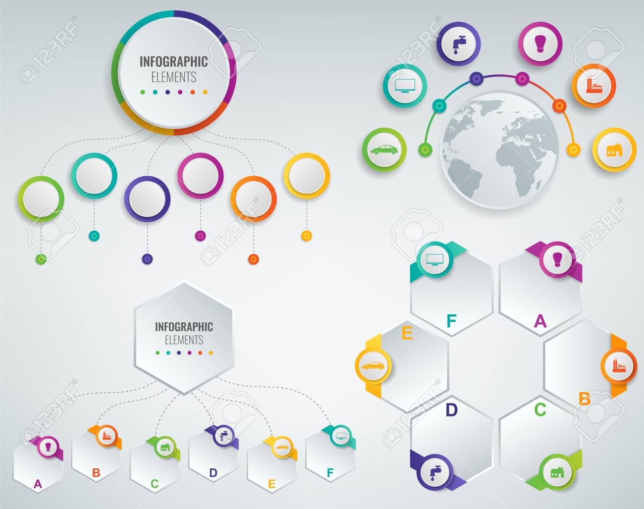 3d infographics templates set