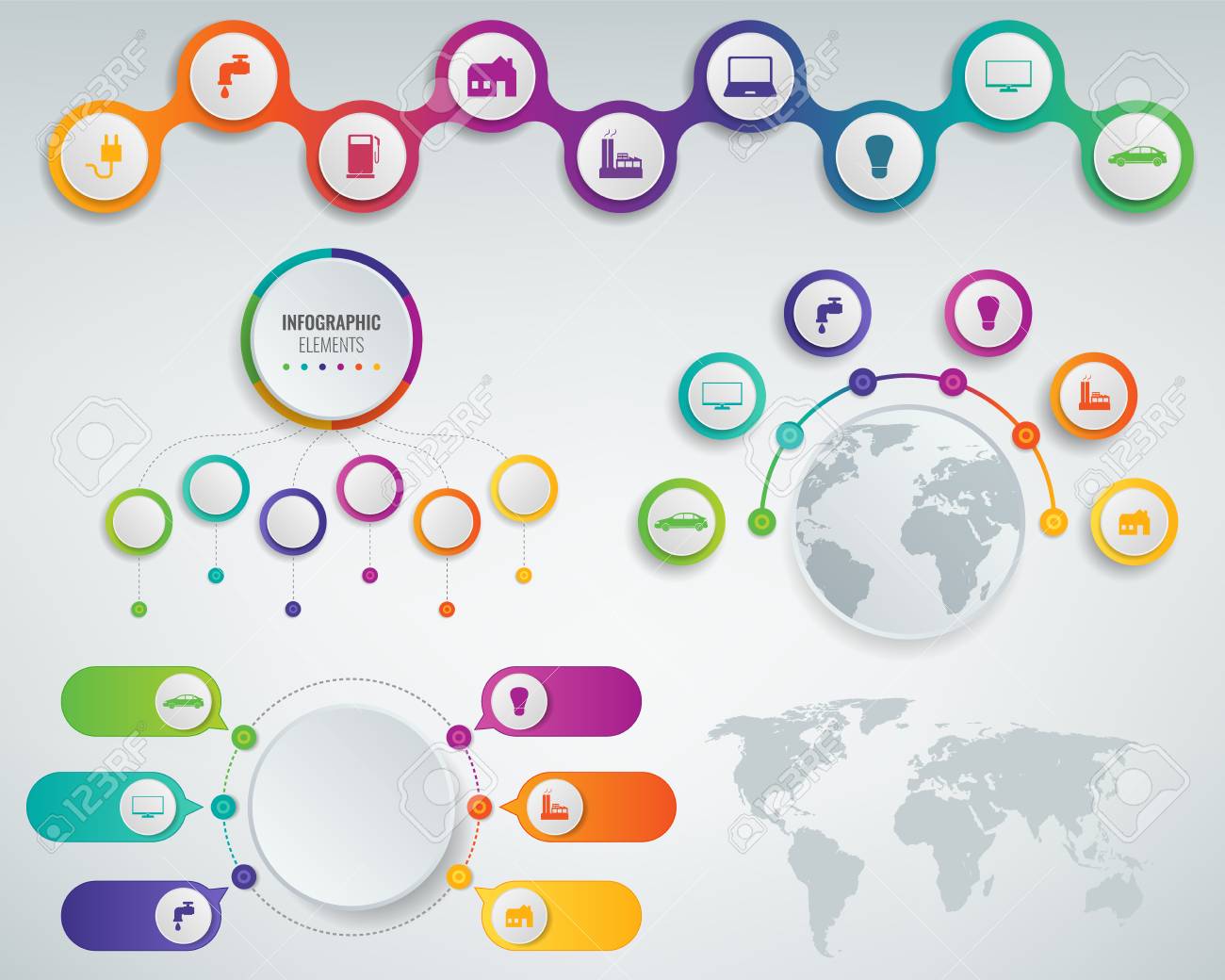 3d infographics templates set