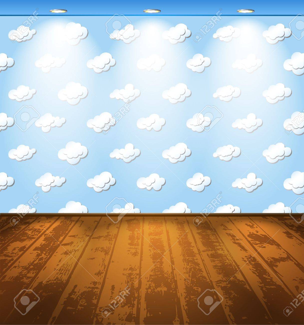 木製の床と 壁紙の雲部屋 のイラスト素材 ベクタ Image