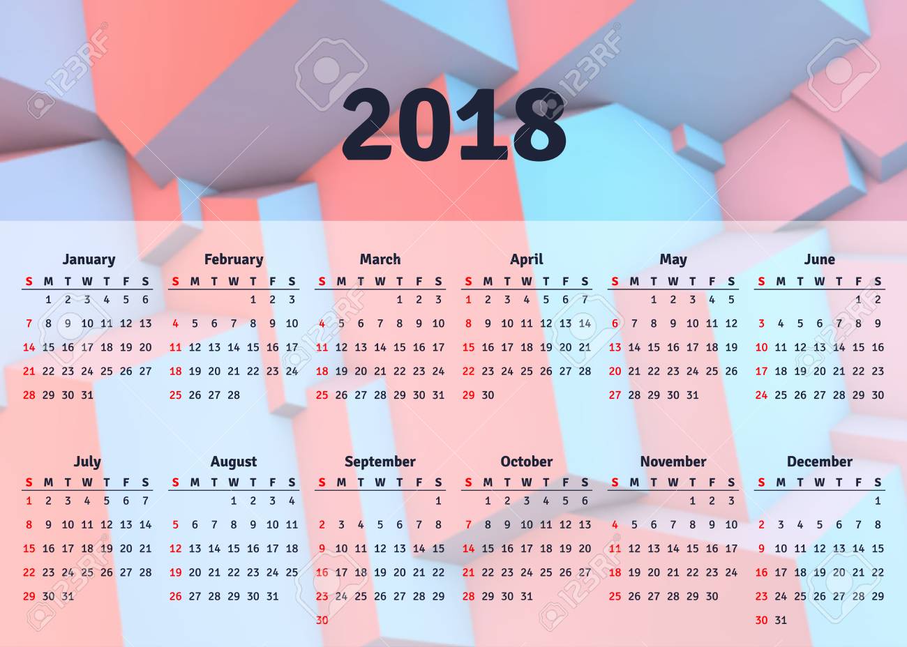 horizontal calendar 2018