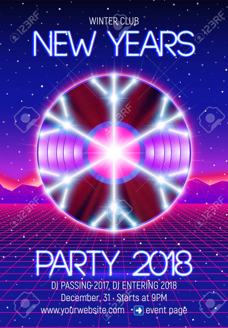 new years party invitation poster or flyer with vinyl lp for new years party invitation