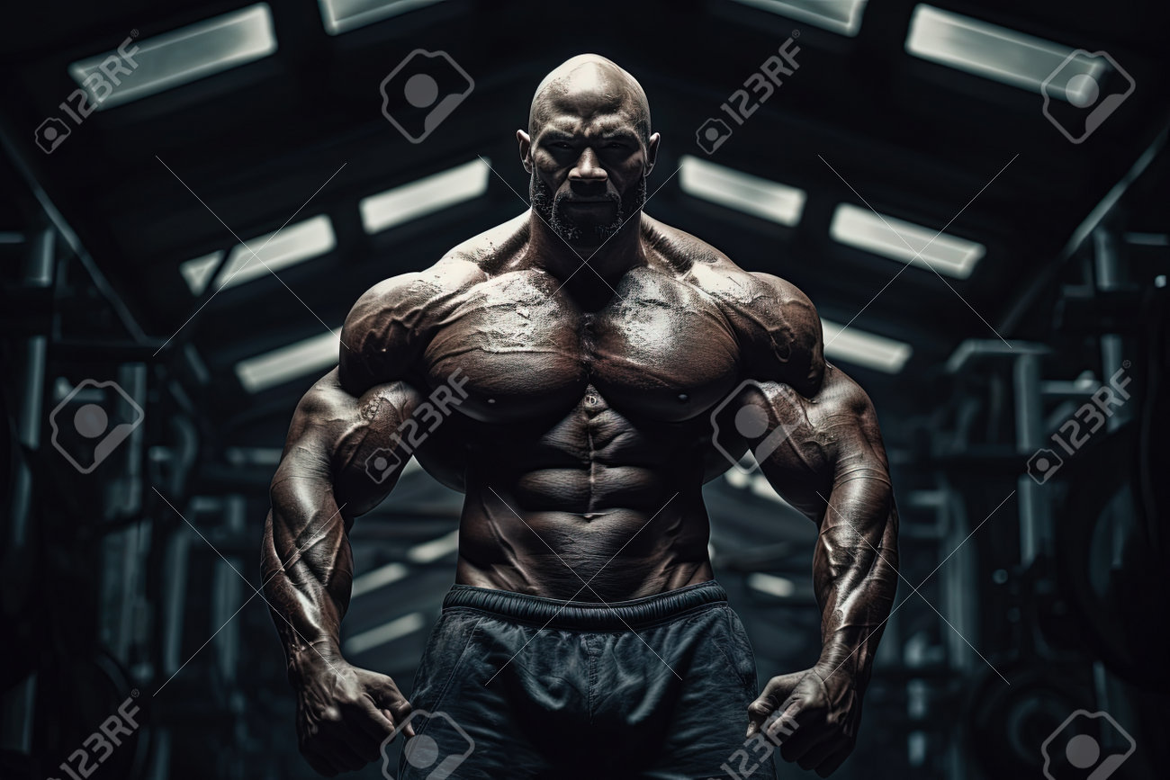 彼の筋肉を示す極端なボディービルダーは、生成されたAIの力を