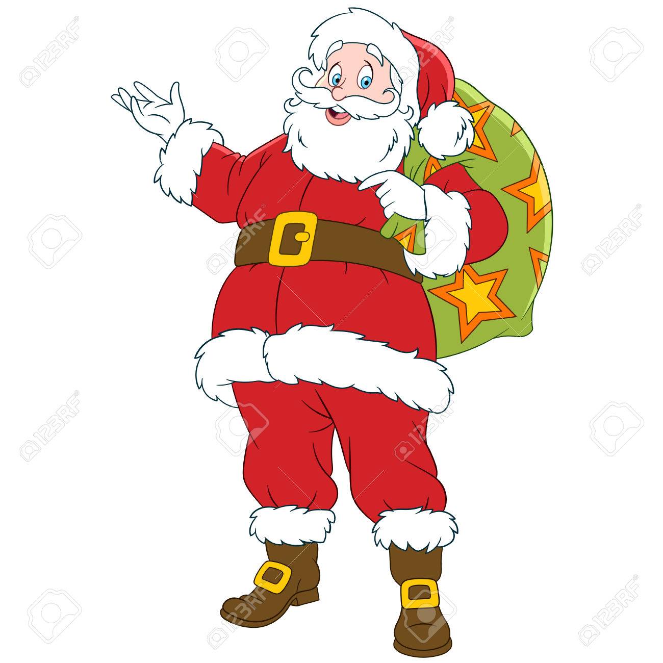 Happy New Year Cartoon Santa Claus With A Sack Of Gifts Royalty