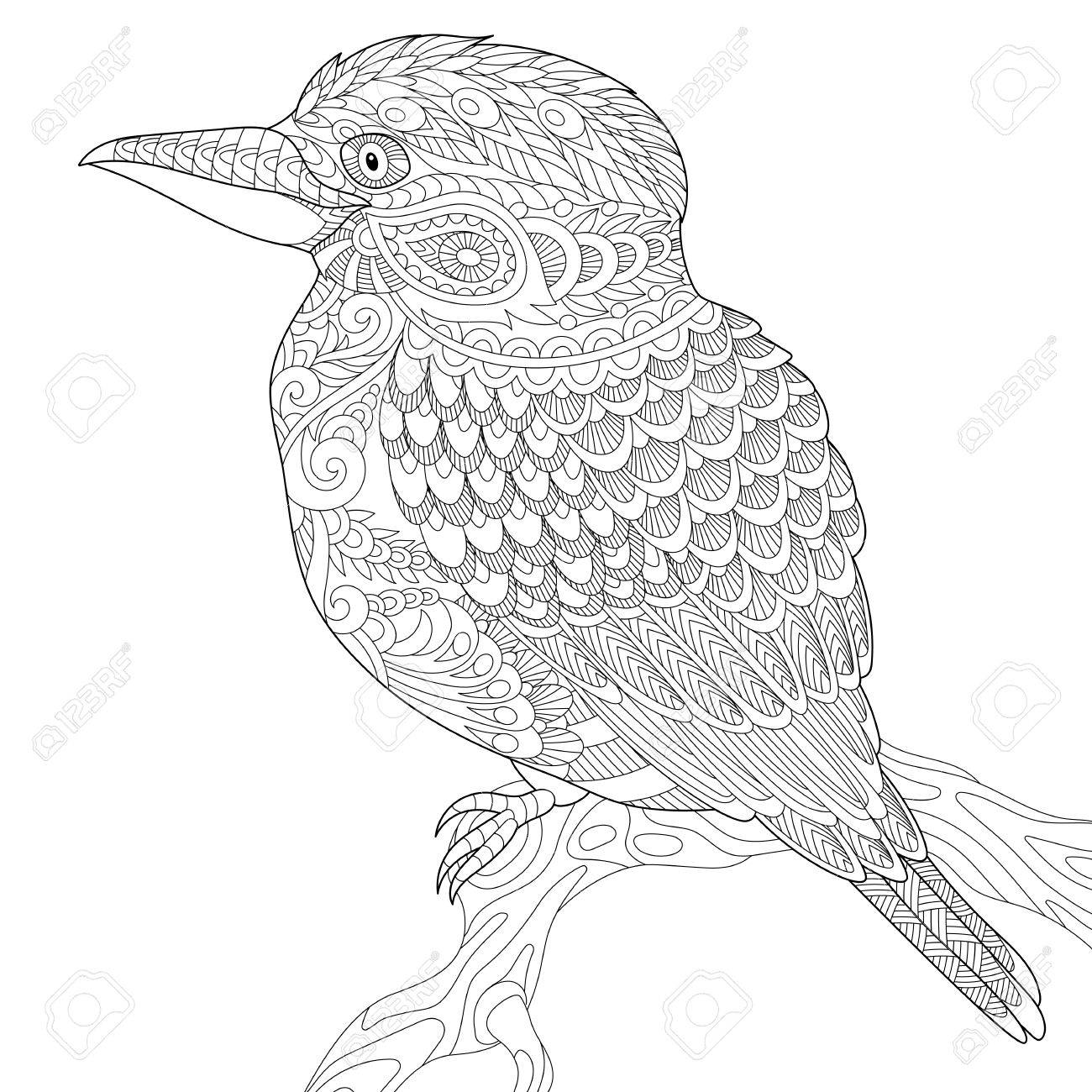 様式化されたオーストラリア ワライカワセミ鳥 白い背景で隔離 アンチ ストレス着色大人のフリーハンド スケッチを備えた落書きと Zentangle の要素を持つページ のイラスト素材 ベクタ Image 様式化されたオーストラリア ワライカワセミ鳥 白い背景で隔離 アンチ ストレス着色大人のフリーハンド スケッチを備えた落書きと Zentangle の要素を持つページ のイラスト素材 ベクタ Image