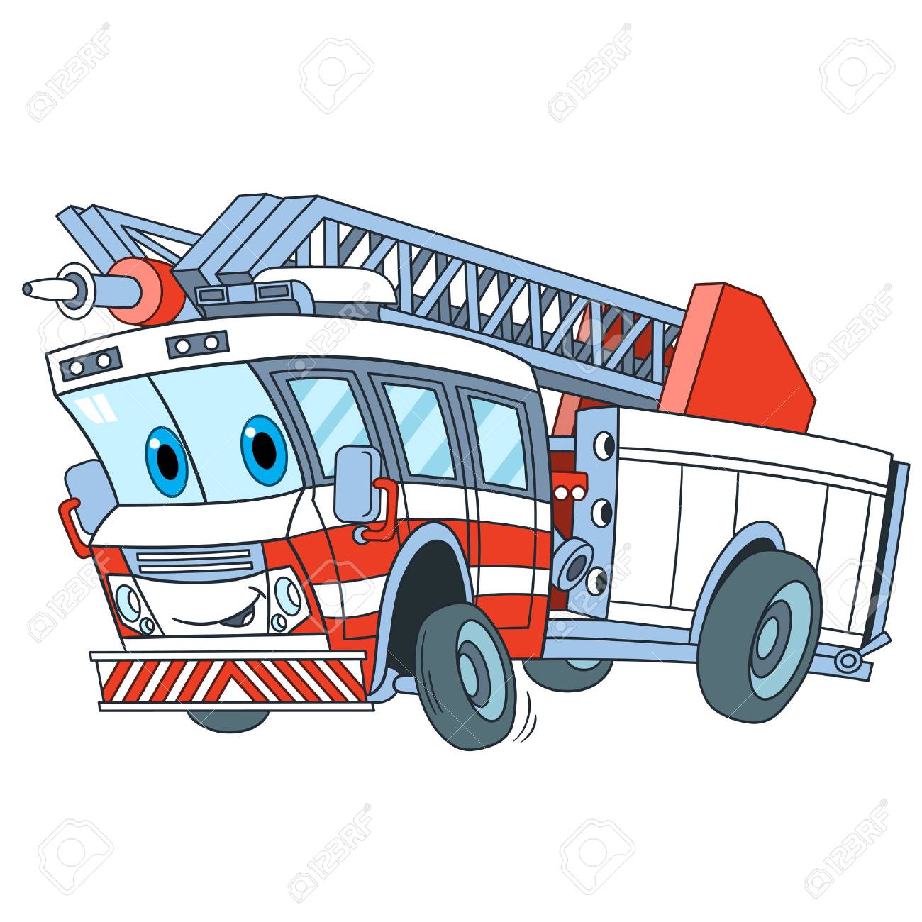 Cartoon Notfalltransport Feuerwehrauto Isoliert Auf Weissem Hintergrund Childish Vektor Illustration Und Bunten Buchseite Fur Kinder Lizenzfrei Nutzbare Vektorgrafiken Clip Arts Illustrationen Image