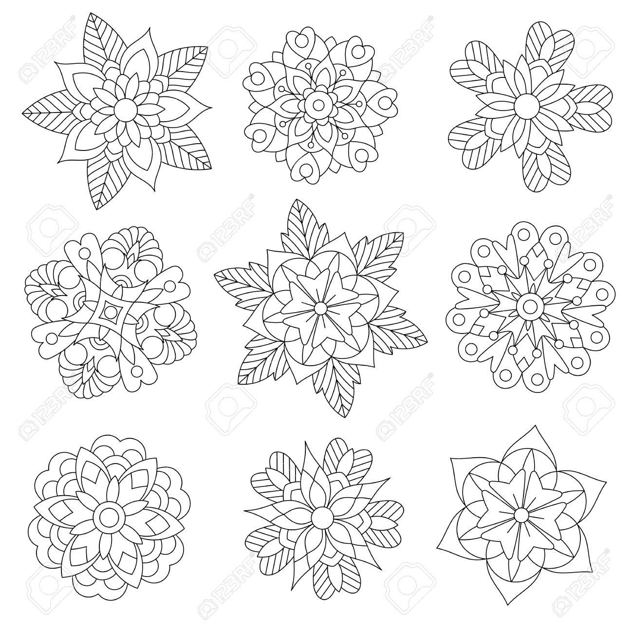 Coloring page of christmas floral decorations. Collection of snowflakes. Freehand sketch drawing for adult antistress coloring book in zentangle style. - 86207182 Coloring page of christmas floral decorations. Collection of snowflakes. Freehand sketch drawing for adult antistress coloring book in zentangle style. - 86207182