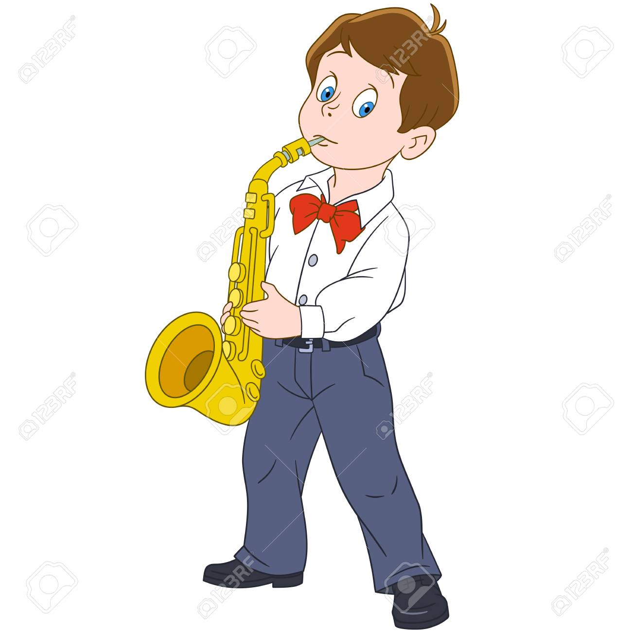 Karikaturjunge Der Saxophonmusik Spielt Bunter Buchseitenentwurf Fur Kinder Und Kinder Lizenzfrei Nutzbare Vektorgrafiken Clip Arts Illustrationen Image