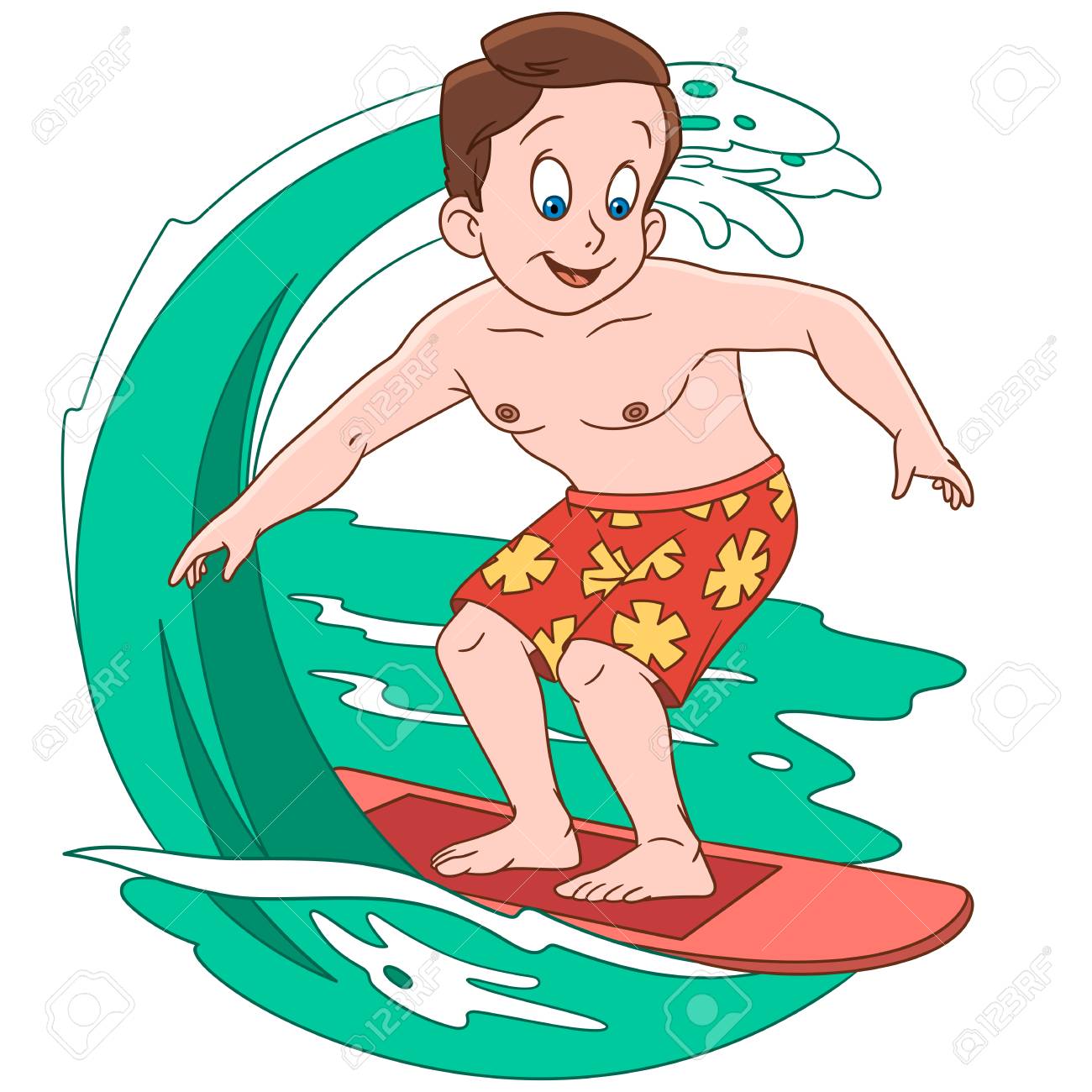 Cartoon Boy Surfing On Waves Isolated On White Background Colorful Royalty Free Cliparts Vectors And Stock Illustration Image 93081280