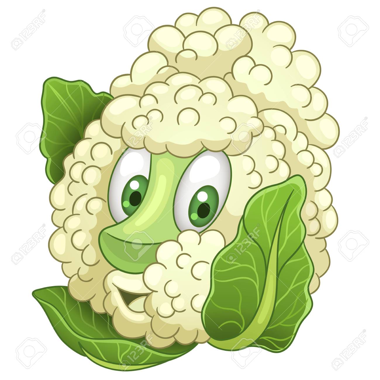 Cartoon Cauliflower Character With Cabbage Sprouts Happy Vegetable Symbol Eco Food Icon Design
