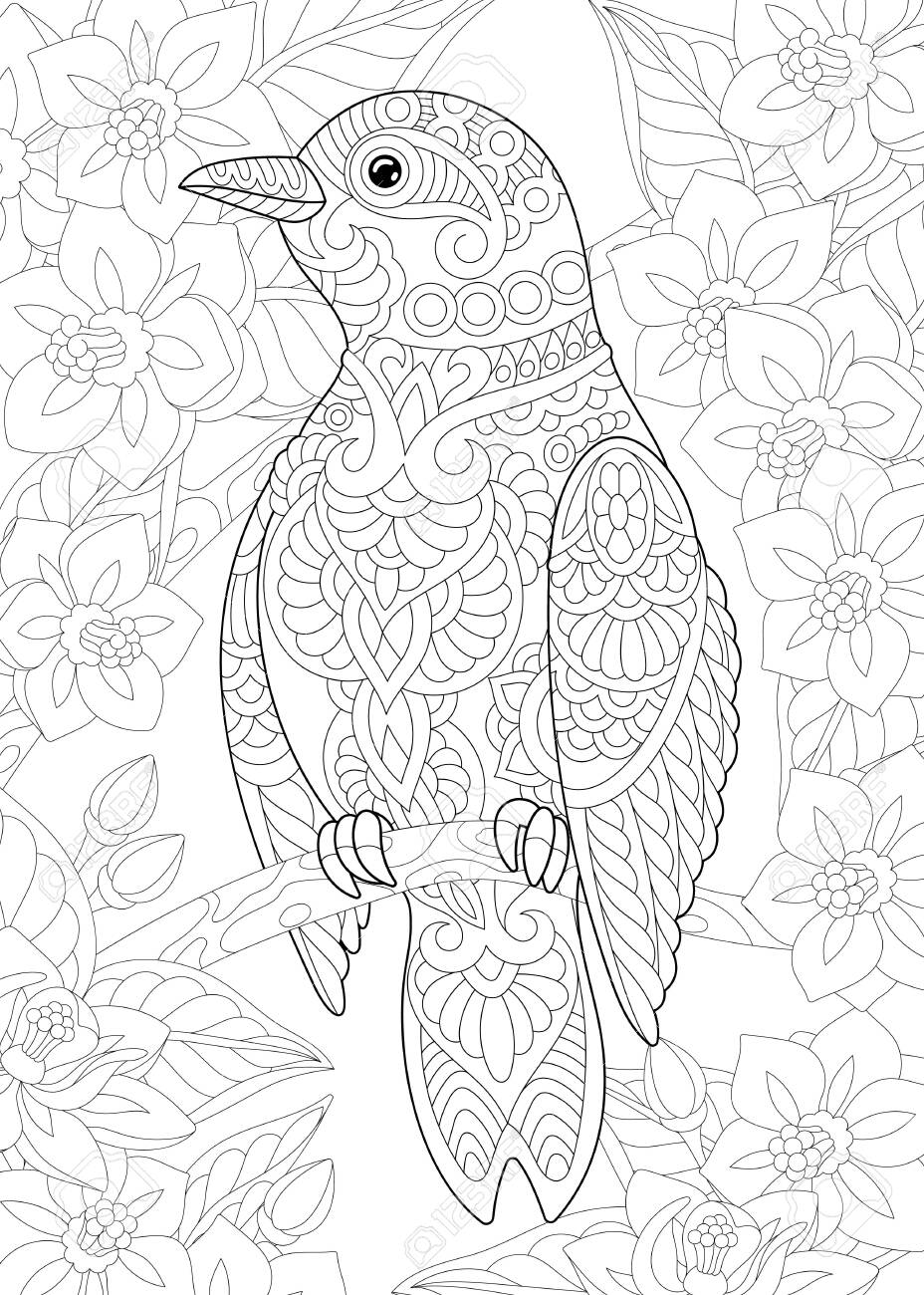 Download Coloring Page Coloring Picture Of Beautiful Bird Among Flowers Royalty Free Cliparts Vectors And Stock Illustration Image 133791839