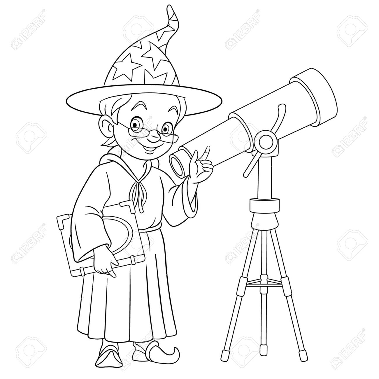 Coloring Page. Coloring Picture Of Cartoon Magic Wizard Or