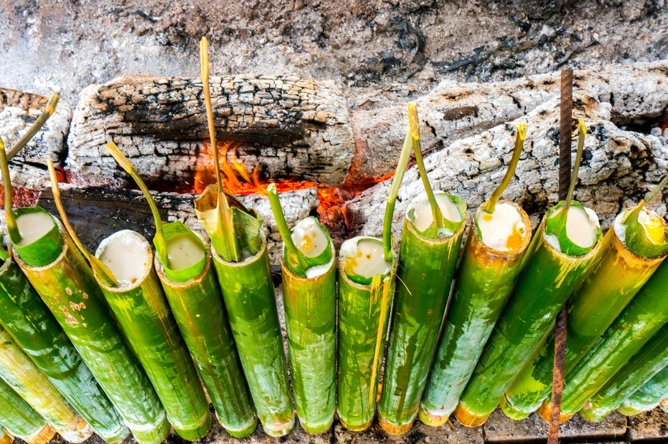 A Row Of Traditional Malay Food Lemang Lemang Is Made Of Glutinous Rice And Cook In A Bamboo Sticks During Eid Celebration In Malaysia Stock Photo Picture And Royalty Free Image Image