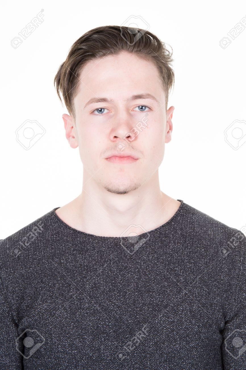 Passport picture of a cool guy in a grey shirt isolated - 54180158 Passport picture of a cool guy in a grey shirt isolated - 54180158