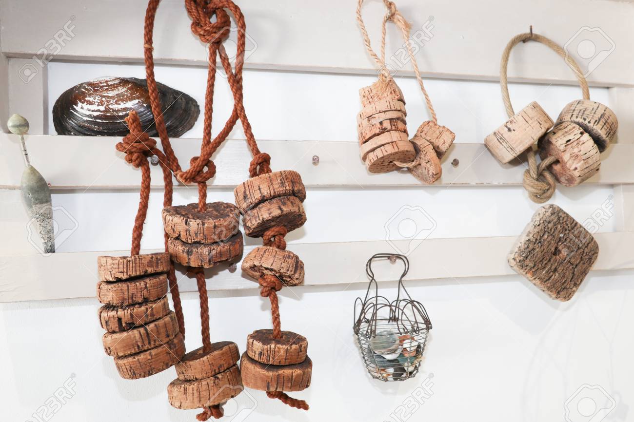 Old Fishing Net Floats In Cork Picked Up On The Beach Used In