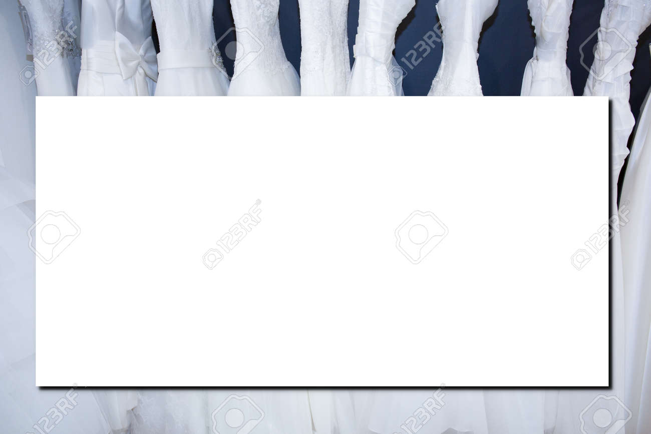 Wedding Invitation Card Template Blank Empty Paper Card With Marriage Dress  Hanging White Bride Dress Background Stock Photo, Picture And Royalty Free  Image. Image 175314220.