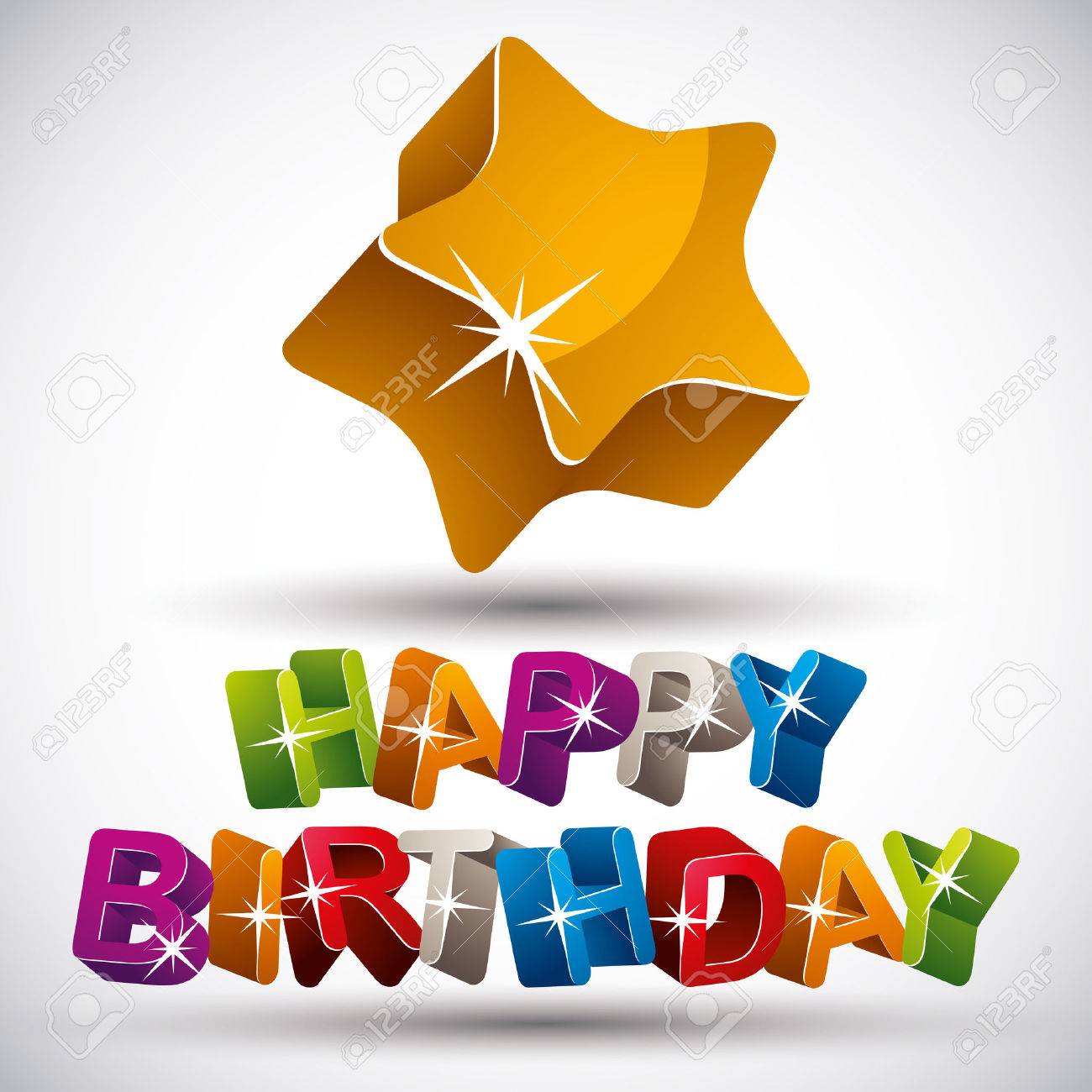 お誕生日おめでとうフレーズ 3 D のカラフルな文字と星に孤立した白い背景 ベクトルで作られました のイラスト素材 ベクタ Image