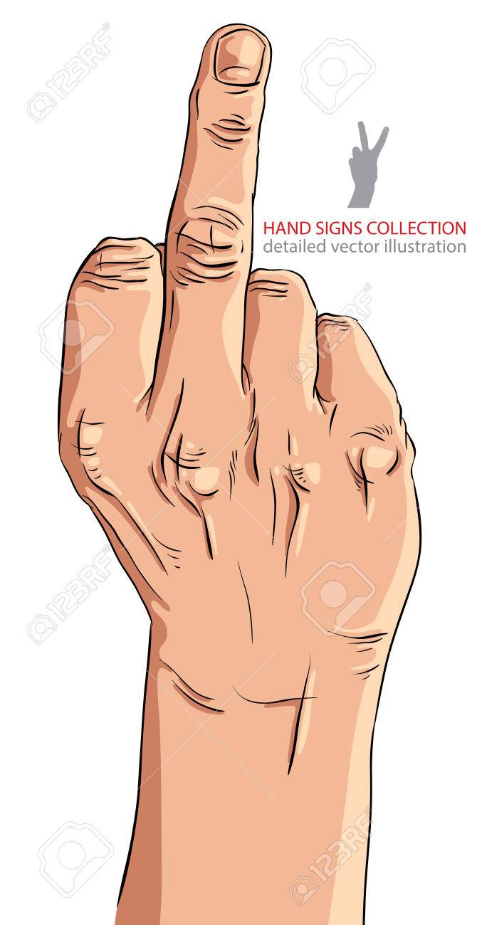 中指の手サイン 詳細なベクトル イラスト のイラスト素材 ベクタ Image