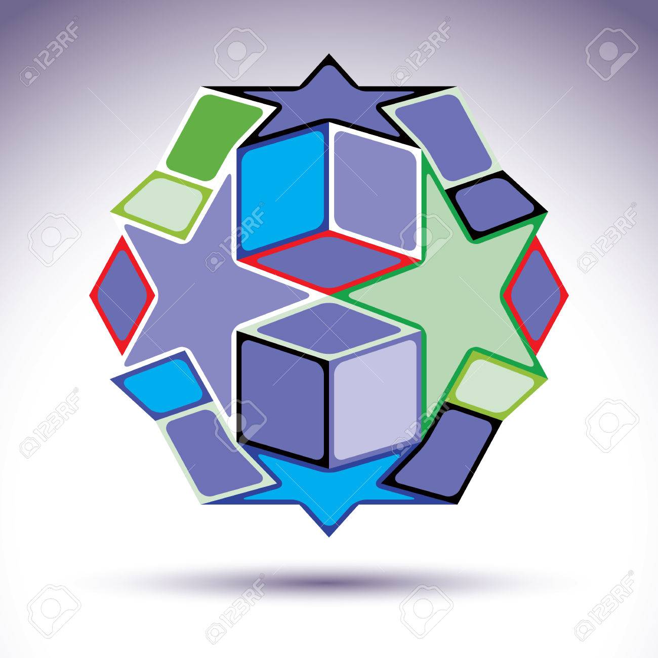 複雑な万華鏡 3 D 球体抽象的なベクトル イラスト カラフルな幾何学的な要素から構成されています モダンな変換要素 のイラスト素材 ベクタ Image