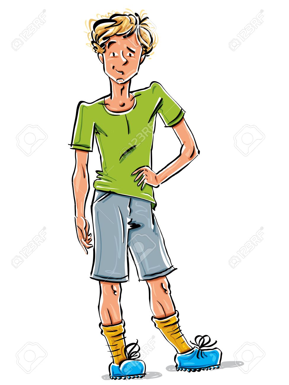 bright vector full length drawing of a fair haired cool caucasian