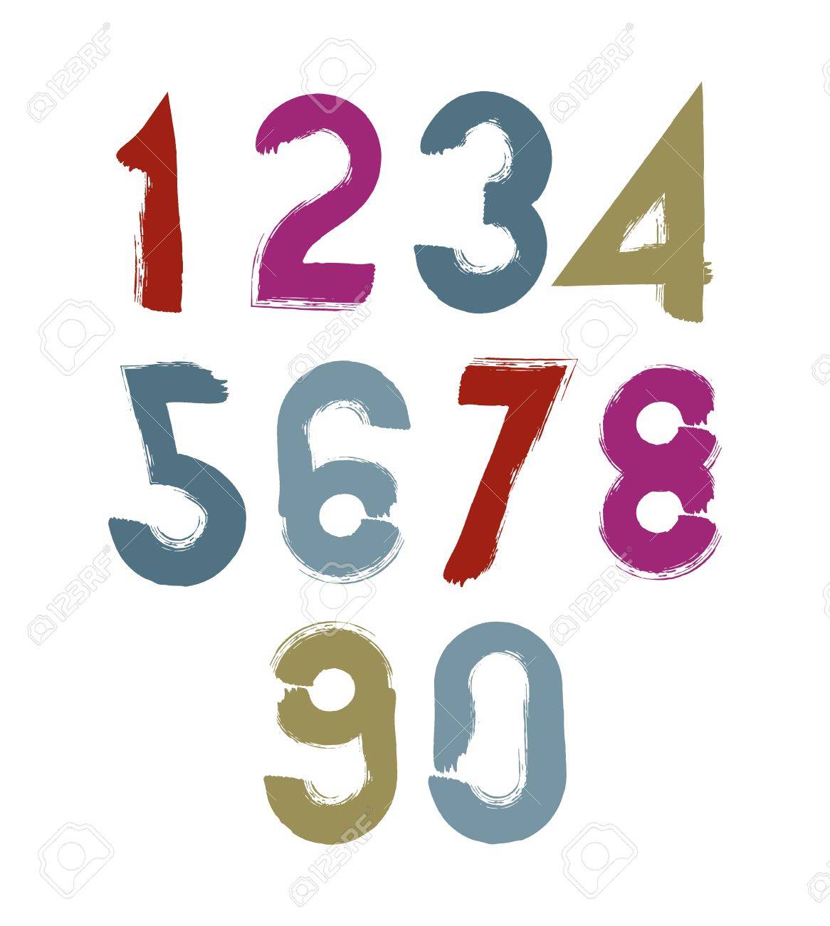 色とりどりの手書き数字ベクトル落書き起毛の数字は 手描きの筆で数値のセット のイラスト素材 ベクタ Image