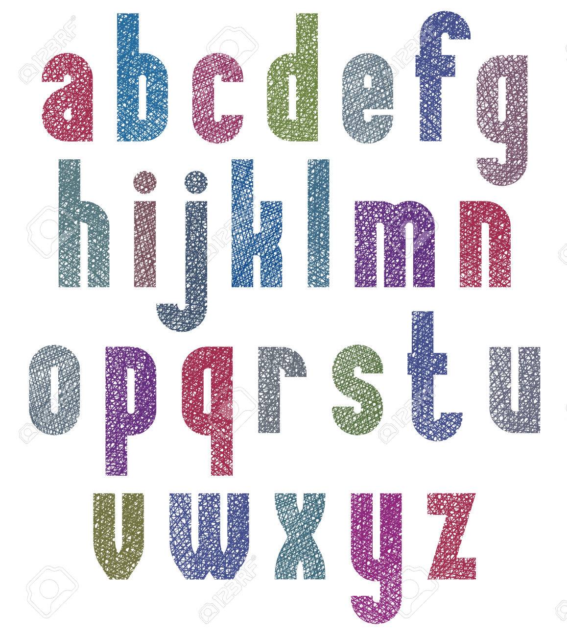 Retro style font with hand drawn lines texture, lowercase set. - 33633391 Retro style font with hand drawn lines texture, lowercase set. - 33633391