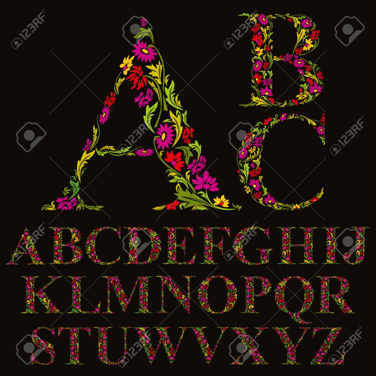 花フォントの葉で作られた自然なアルファベット文字セット ベクトル デザイン のイラスト素材 ベクタ Image 花フォントの葉で作られた自然なアルファベット文字セット ベクトル デザイン のイラスト素材 ベクタ Image