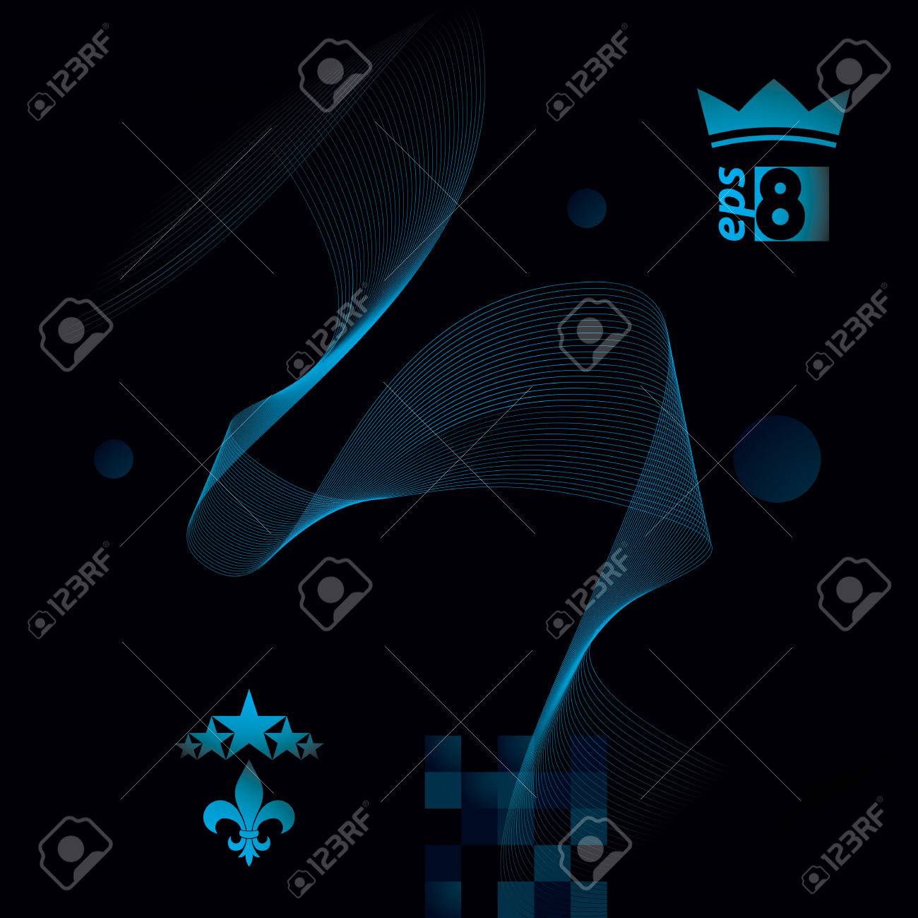 高度な 3 D 装飾 明確なベクトル イラスト 5 つの星の要素と王冠のシンボルと暗いモチーフにした背景を振った のイラスト素材 ベクタ Image