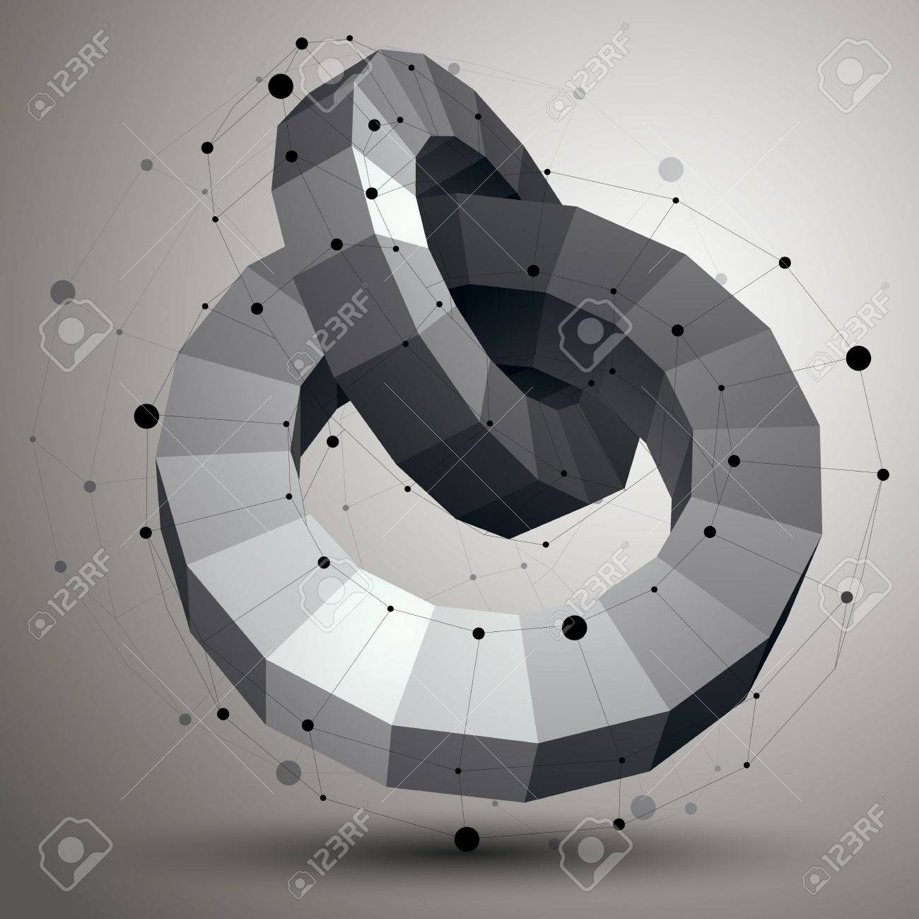抽象的な 3 D 構造多角形ネットワーク オブジェクト グレースケールのデフォルメ フィギュア のイラスト素材 ベクタ Image