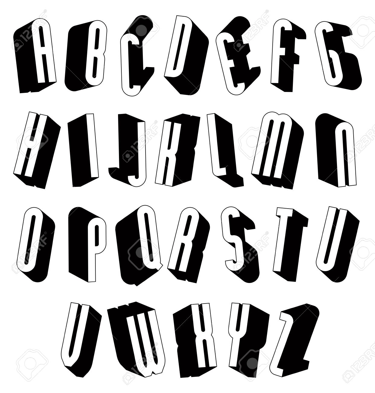 black and white 3d font single color simple letters alphabet