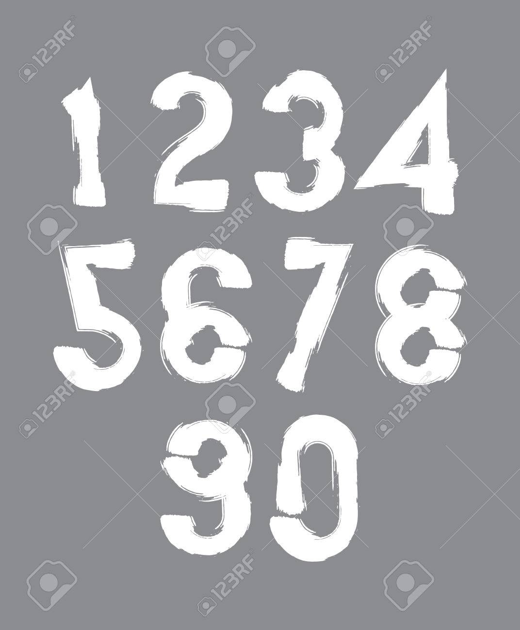 カリグラフィ番号筆 白の数字コレクションを使って描画されます のイラスト素材 ベクタ Image