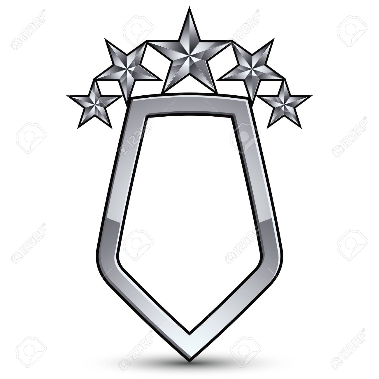 5 つの装飾的な五角形の星 銀枠を持つお祭りエンブレム 3 D ロイヤル概念設計要素のイラスト素材 ベクタ Image