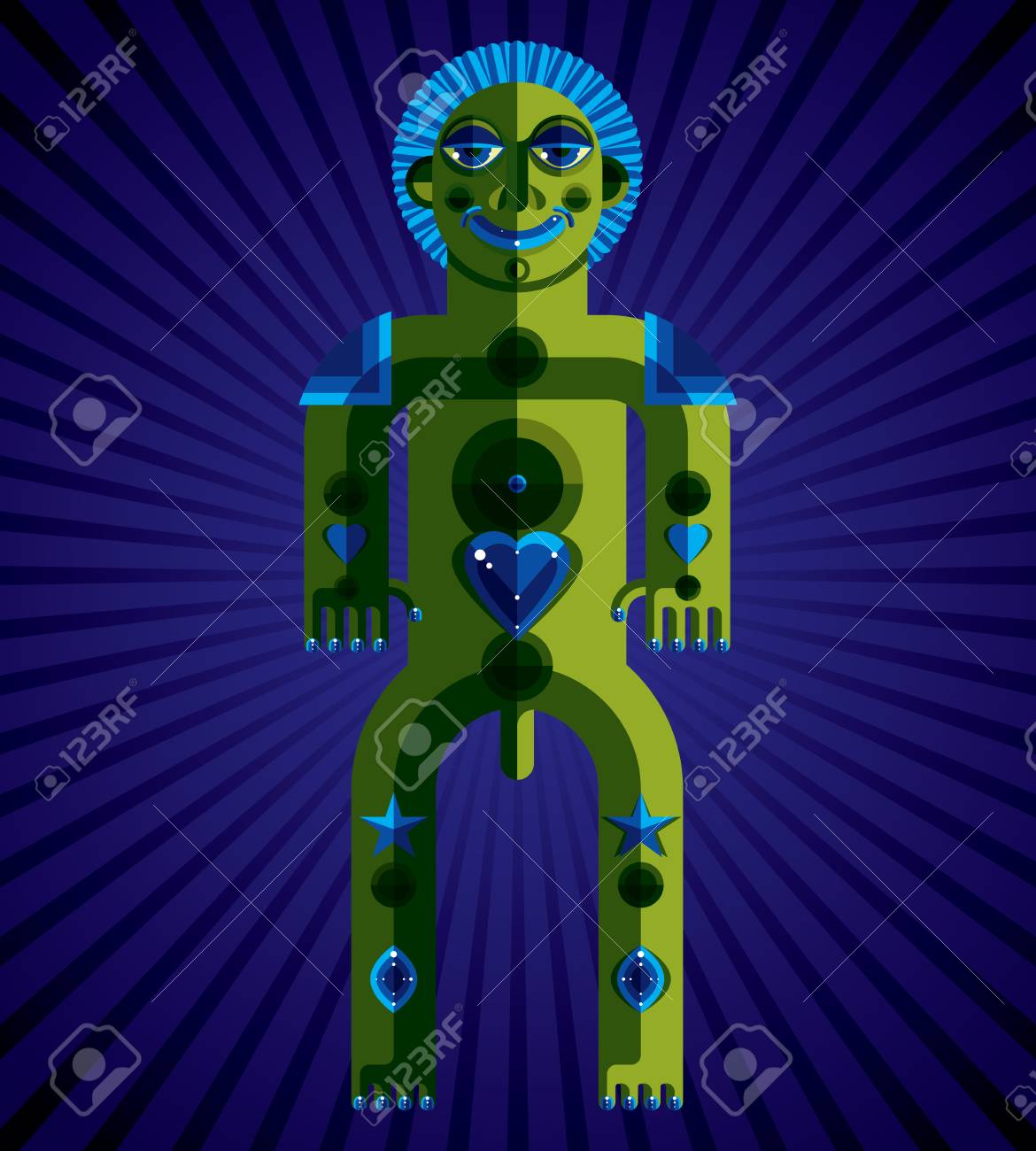 精神的なトーテム ベクトル図 図面瞑想テーマ 擬人化キャラクター 芸術の装飾的な図面上に分離されて神秘的なアイドル 宗教的な概念 のイラスト素材 ベクタ Image