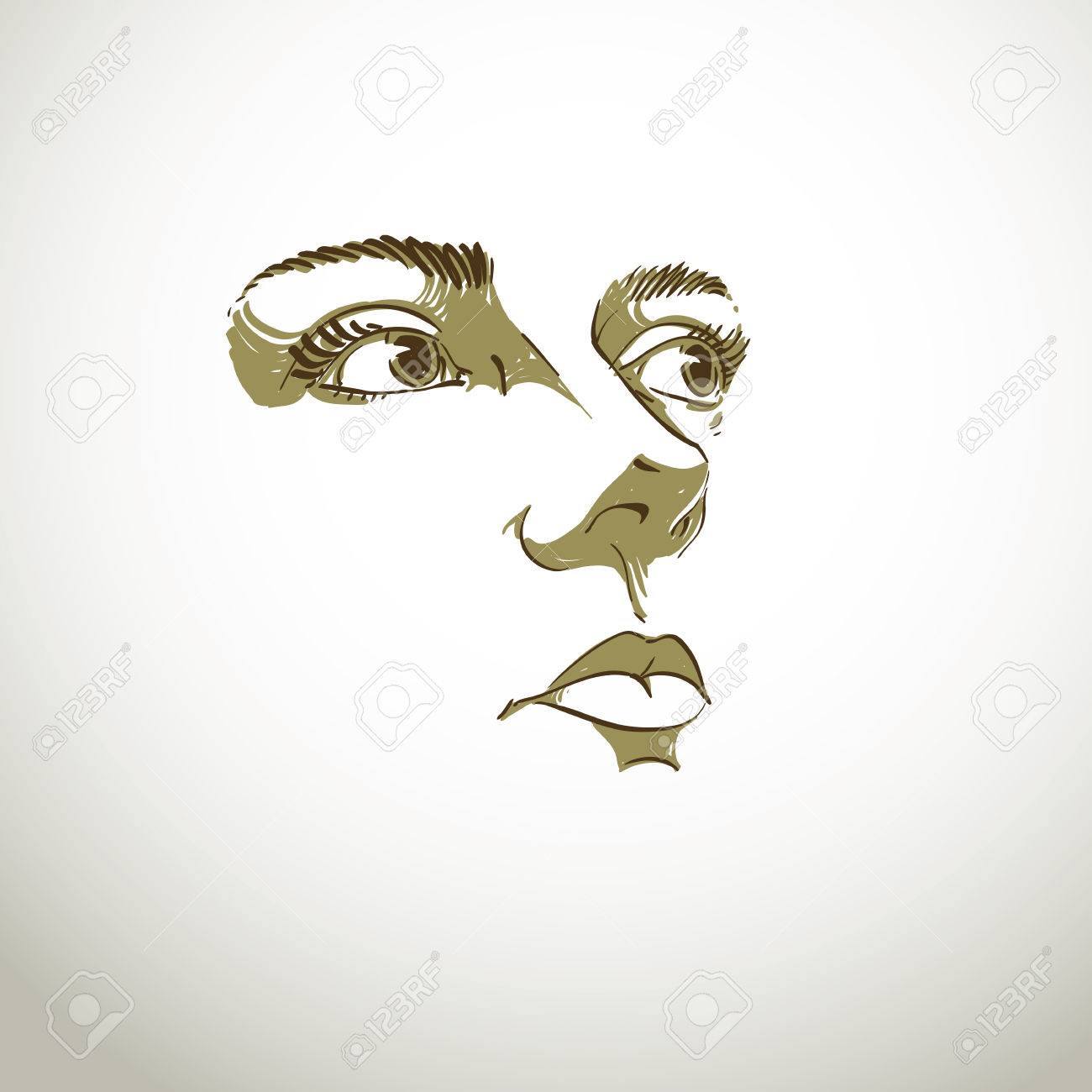 Black and white illustration of lady face, delicate visage features. Eyes and lips of peaceful woman expressing positive emotions. - 44757615 Black and white illustration of lady face, delicate visage features. Eyes and lips of peaceful woman expressing positive emotions. - 44757615