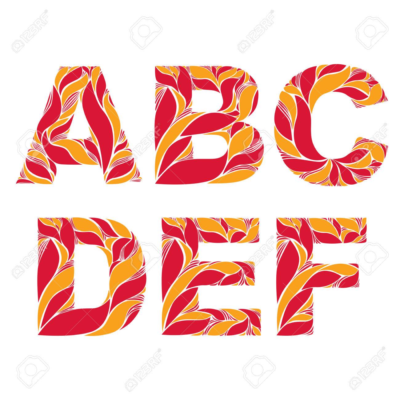 ハーブの秋季節飾りとレトロな大文字になりました 花柄 A B C D E の燃えるようなフォント F のイラスト素材 ベクタ Image