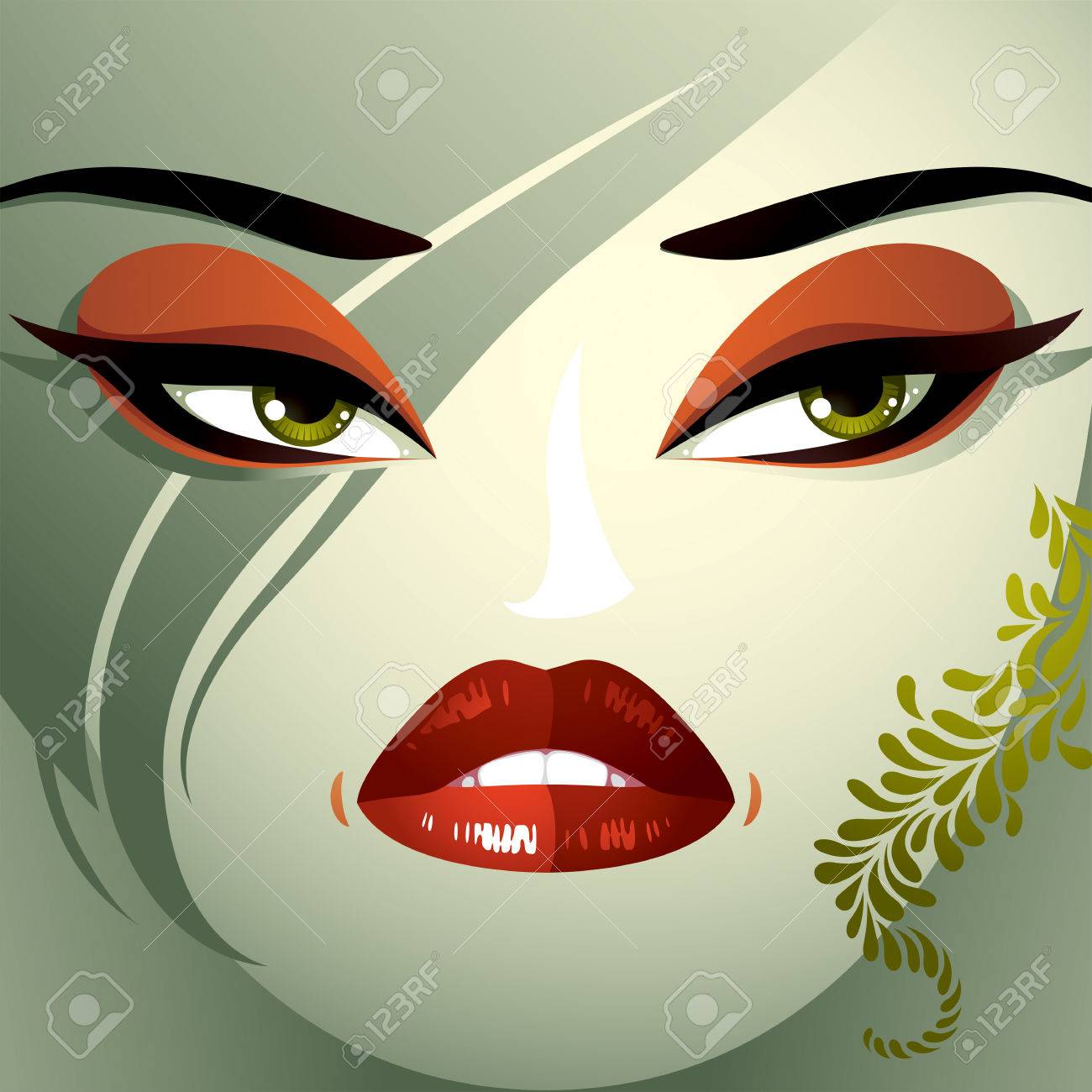 美容テーマ イメージ オシャレな髪型とかで若いきれいな女性 人間の目 唇 顔の表情 怒りと軽蔑を反映して眉毛 のイラスト素材 ベクタ Image