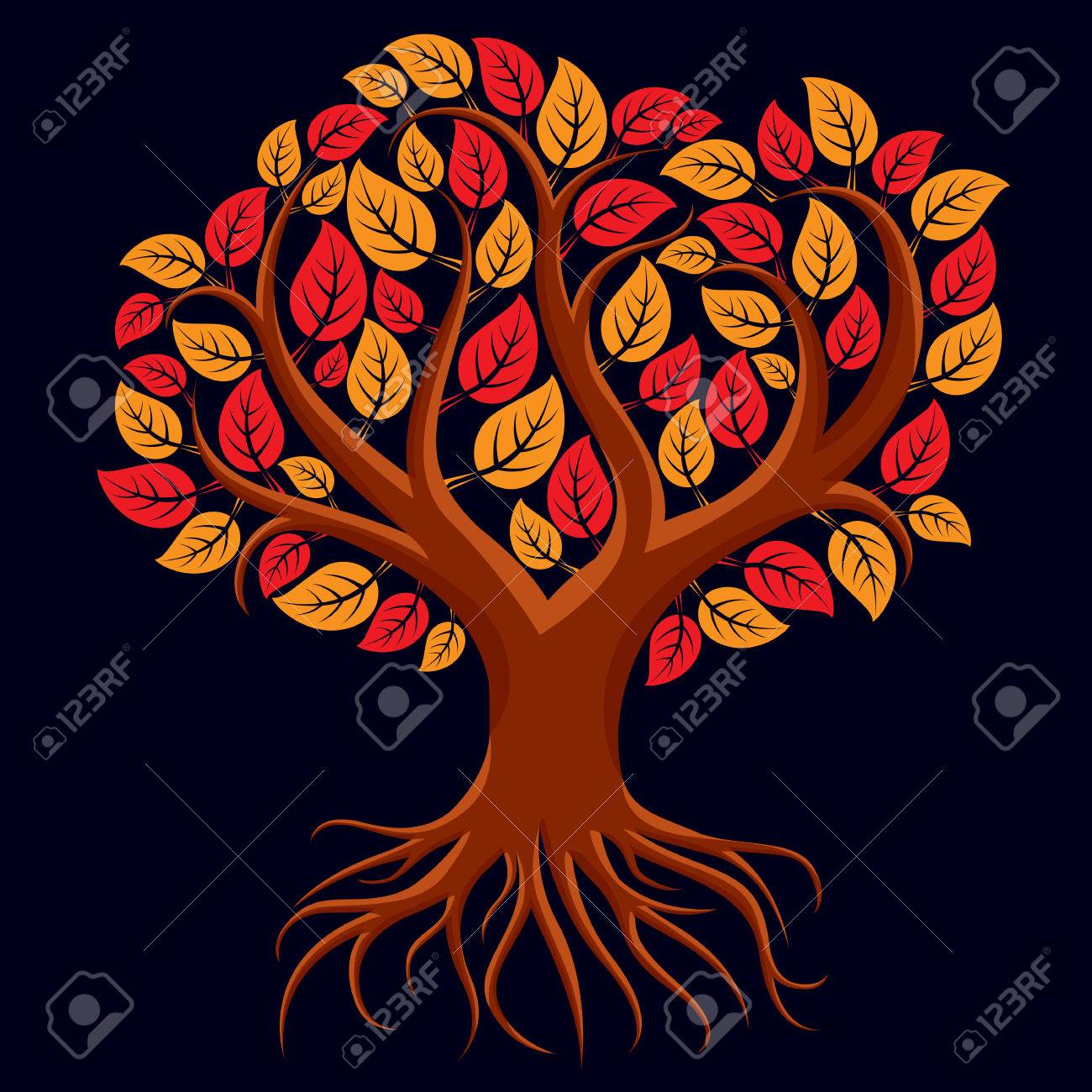 vector art illustration of branchy tree with strong roots tree