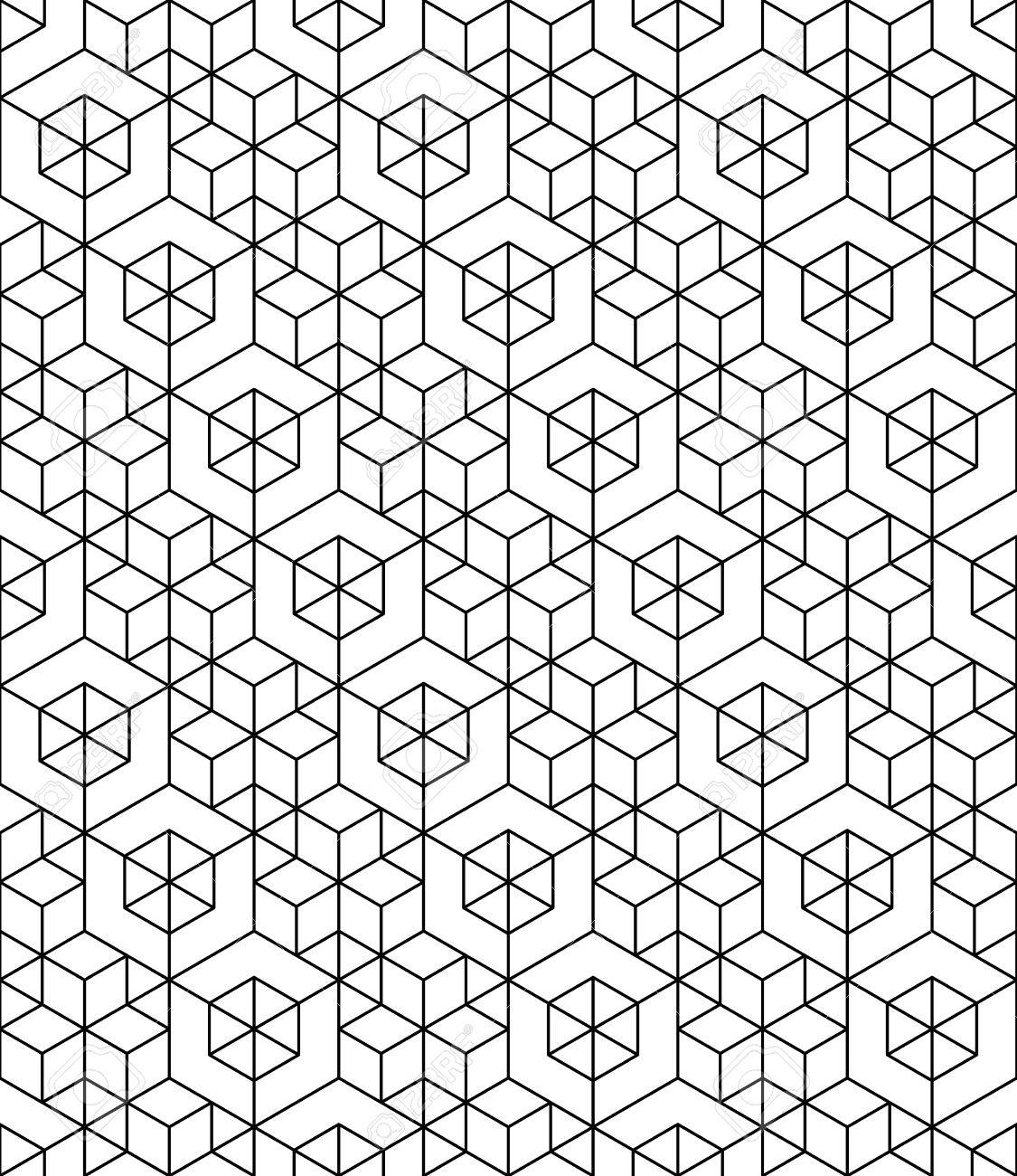 未来の連続の白黒パターン 幾何学図形と幻のモチーフの抽象的な背景 モノクロの装飾的なシームレスな背景は デザインや繊維に使用できます のイラスト素材 ベクタ Image