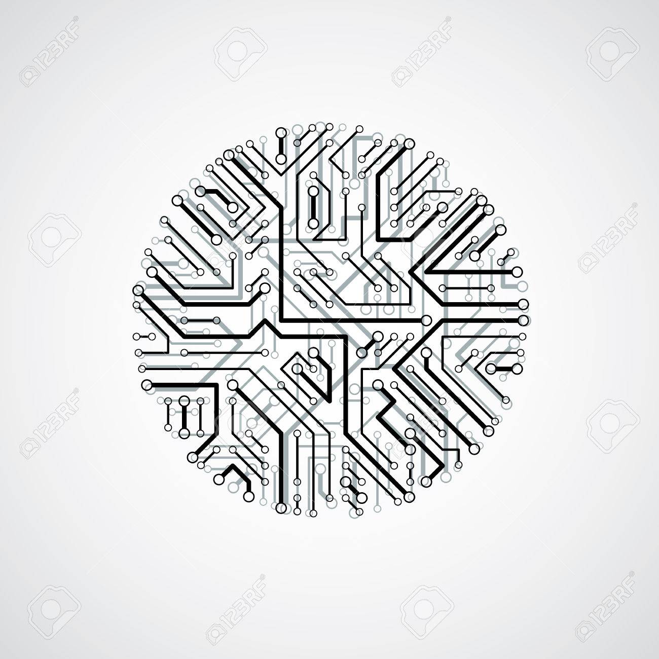 vector abstract technology illustration with round monochrome