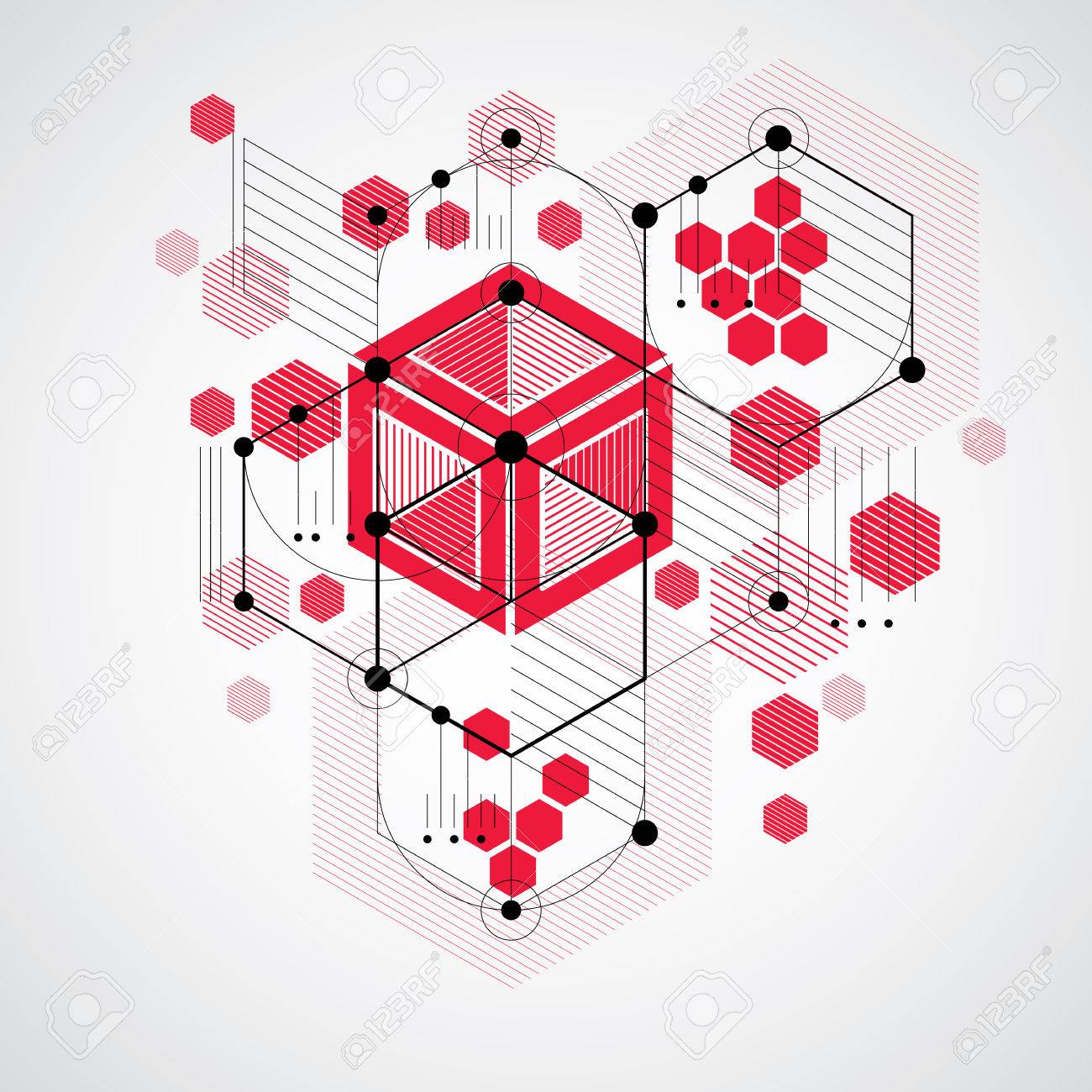 バウハウスのレトロの赤い壁紙 グリッド サークルや菱形を使ったアートのベクトルの背景 1960 年代が幾何学的な図は ブックレット表紙のデザインとして使用できます 技術のパターン のイラスト素材 ベクタ Image