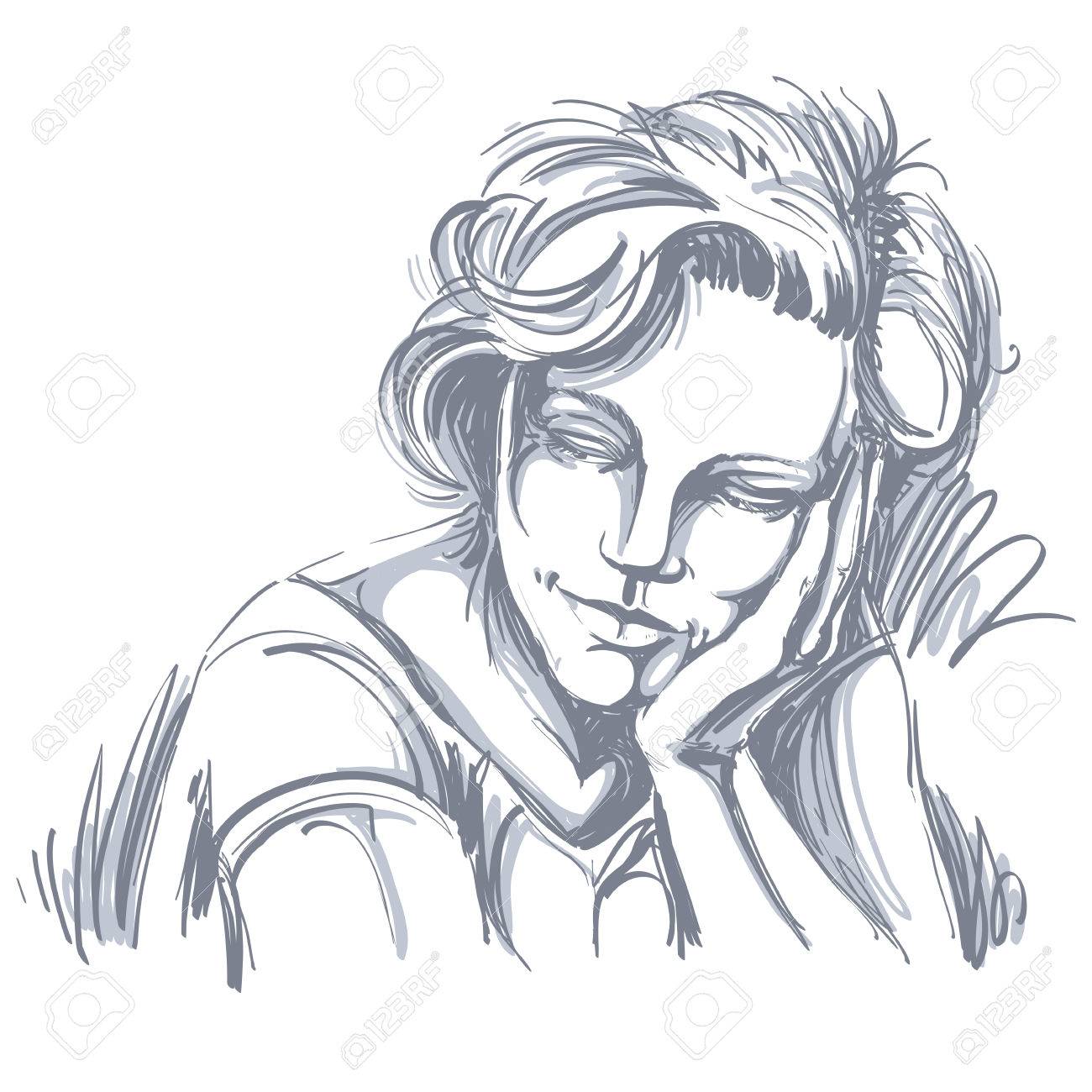 グラフィック ベクトル スタイリッシュな散髪と白い肌魅力的な愛情のある女性のイラストを手描き 人の顔の式 のイラスト素材 ベクタ Image