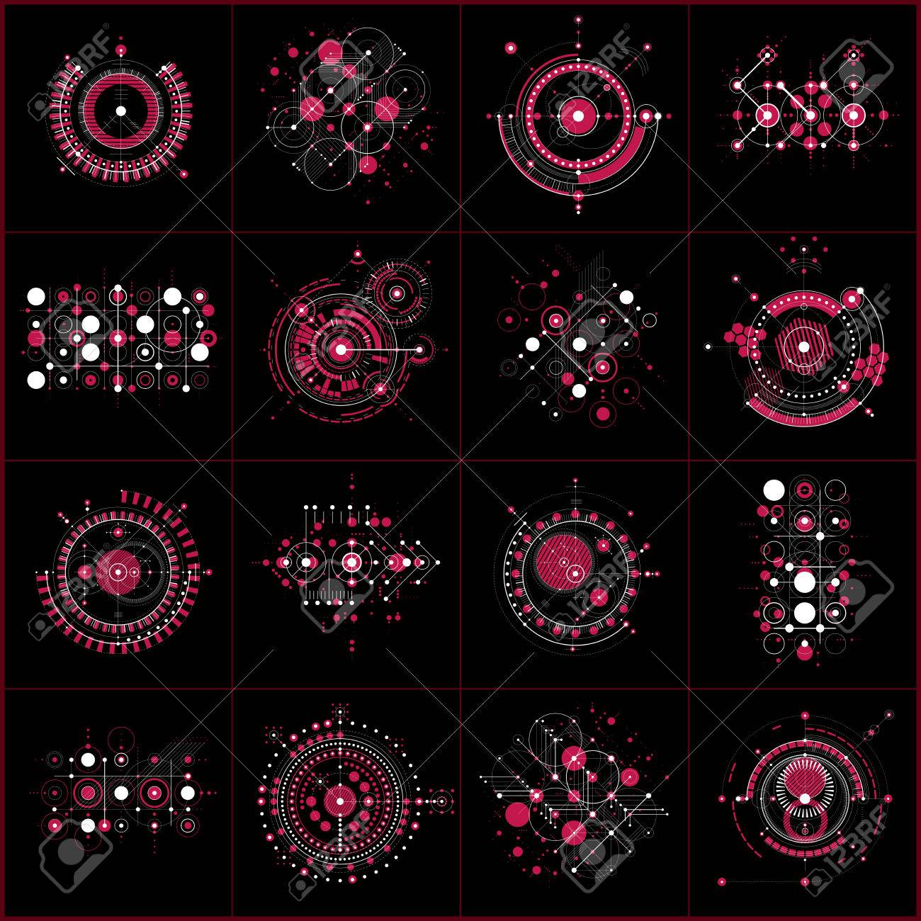 円と線のような幾何学図形から作成された モジュラーのバウハウス ベクトルの背景のセットです 広告ポスターまたは横断幕のデザインとしての使用に最適です 抽象機械スキームのコレクション のイラスト素材 ベクタ Image 円と線のような幾何学図形から作成された モジュラーのバウハウス ベクトルの背景のセットです 広告ポスターまたは横断幕のデザインとしての使用に最適です 抽象機械スキームのコレクション のイラスト素材 ベクタ Image