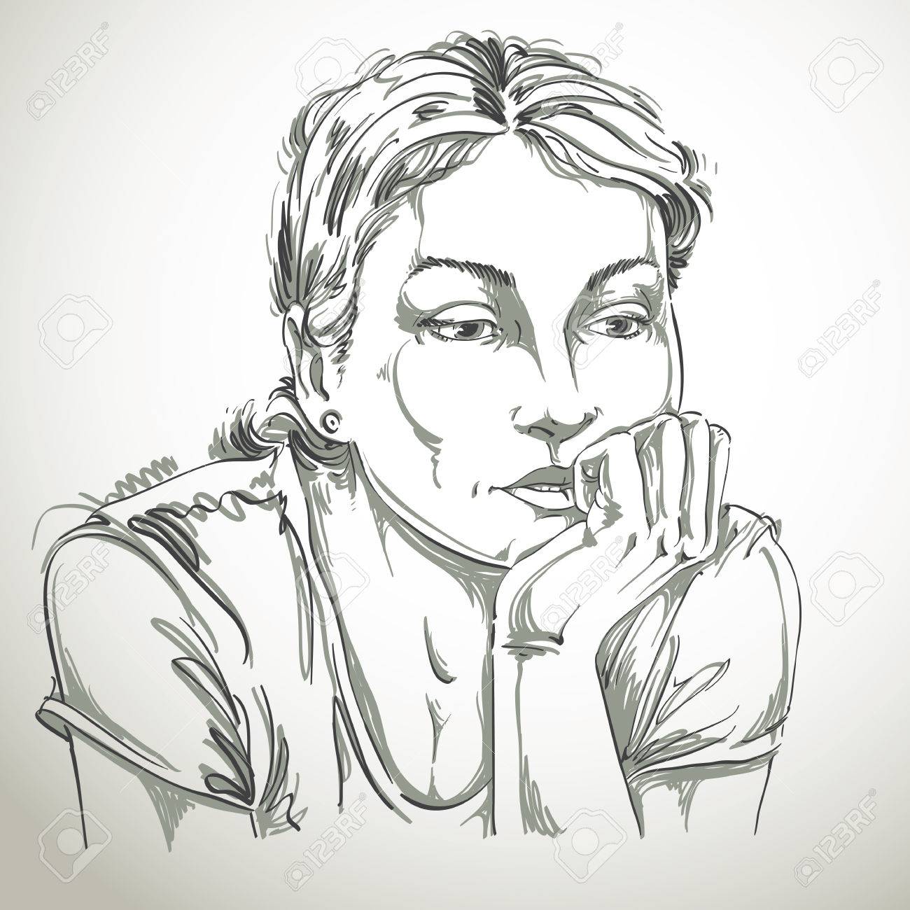 何か悲しいことを考えて美しいロマンチックなと物思いにふける女性の  