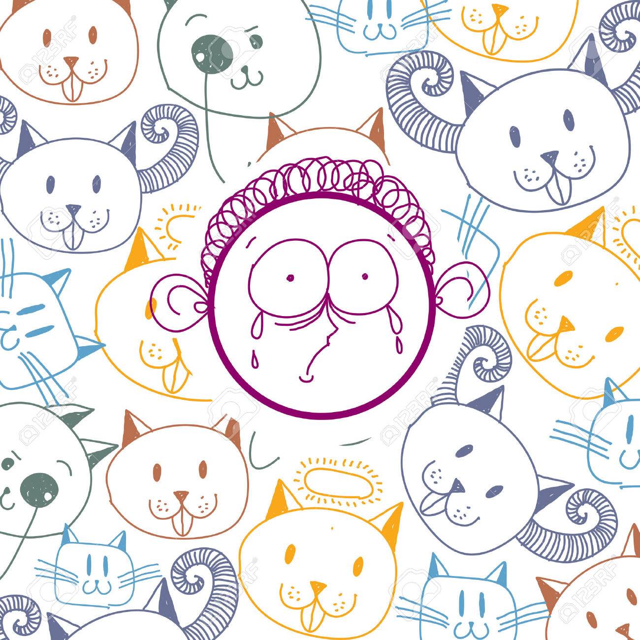 Vector Art Colorful Drawing Of Sad Crying Person Education And