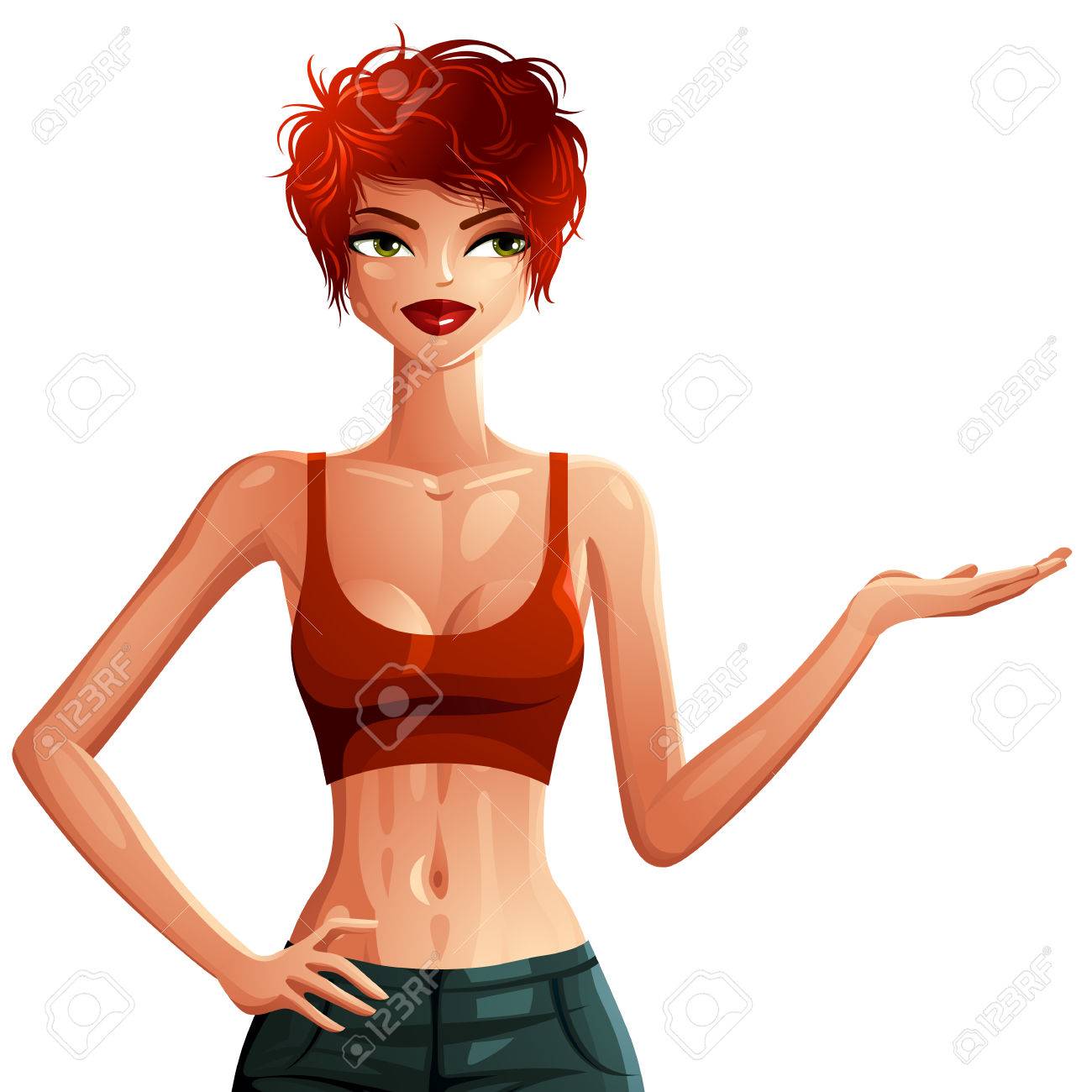 Attractive White Skin Woman In Sportswear Colorful Drawing Of