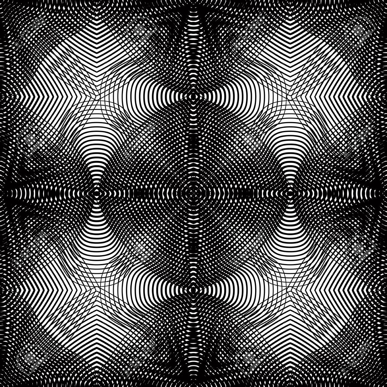 幾何学的な白黒ストライプは シームレスなパターンは 黒と白のベクトルの抽象的な背景をオーバーレイします グラフィックの対称万華鏡背景 のイラスト素材 ベクタ Image