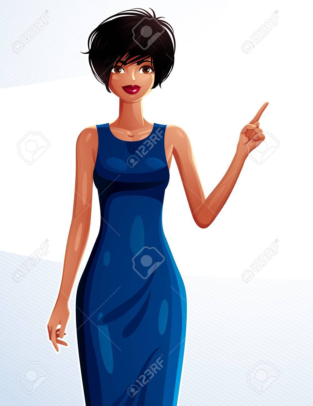 美しいコケット女性イラスト 彼女の指の側に何かを指しているセクシーなスリムなブルネットの全身肖像画 若いきれいな女性の人式 のイラスト素材 ベクタ Image 美しいコケット女性イラスト 彼女の指の側に何かを指しているセクシーなスリムなブルネットの全身肖像画 若いきれいな女性の人式 のイラスト素材 ベクタ Image